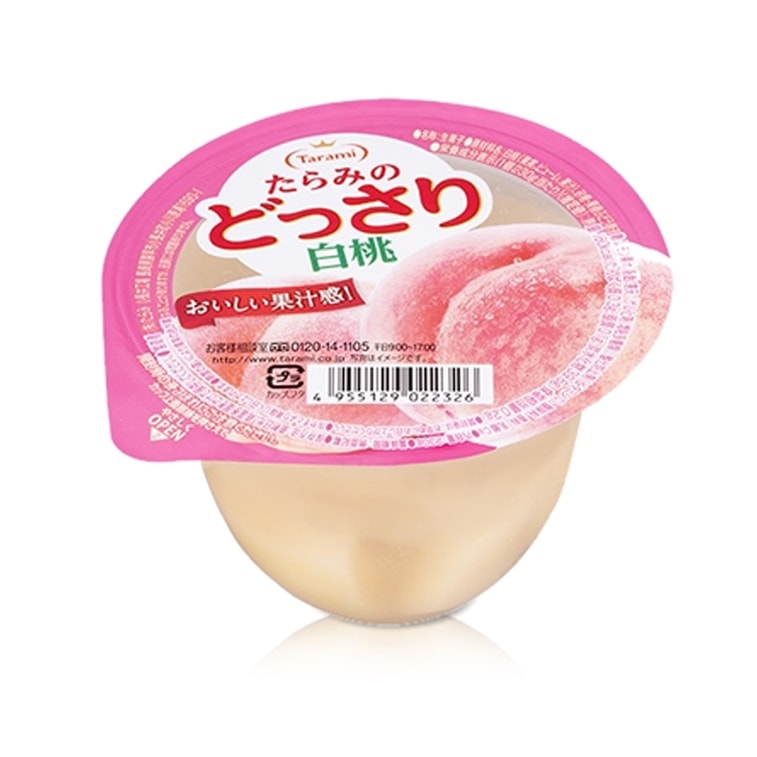 Front-facing Tarami White Peach Jelly Cup in a 230g size, shown sealed and upright in a portrait image against a clean white background with all graphics clearly visible.