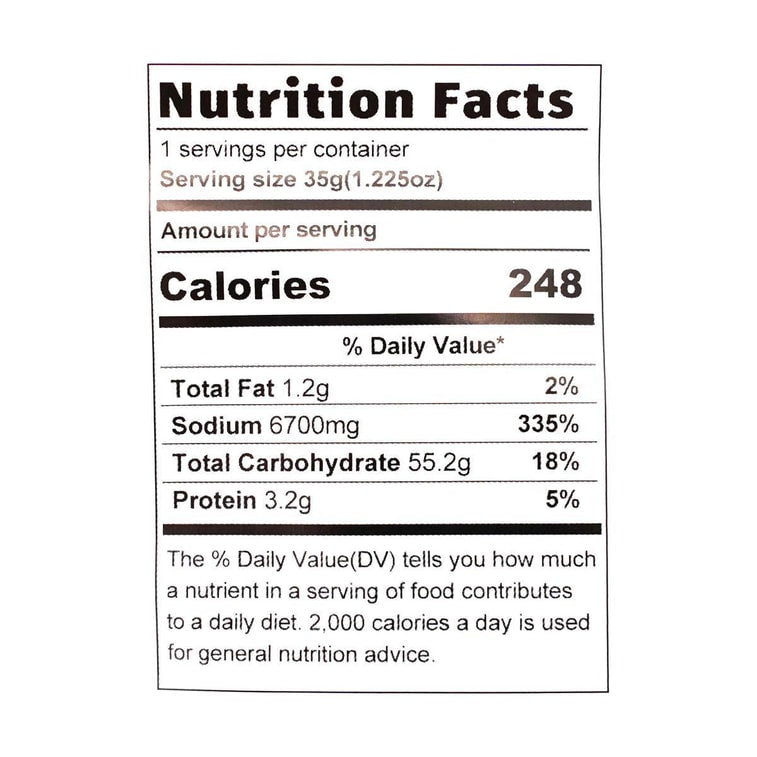 Straight-on close-up photo of the nutrition label from the U100 Orange Peel Flavored Plum Cake packaging, clearly displaying nutritional information on a white background.
