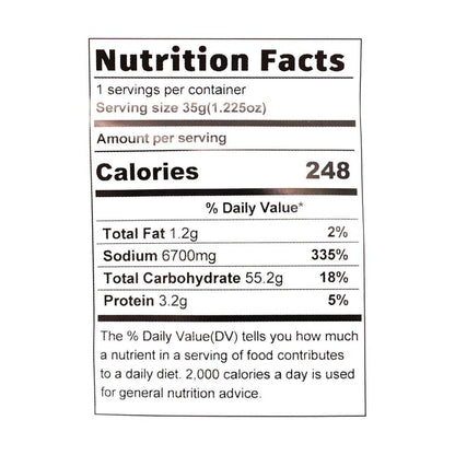 Straight-on close-up photo of the nutrition label from the U100 Orange Peel Flavored Plum Cake packaging, clearly displaying nutritional information on a white background.