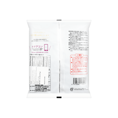 Back-facing portrait view of the sealed WAKASHO Chia Seed Jelly Grape Konnyaku pouch, uncropped with the complete rear panel visible on a white background.