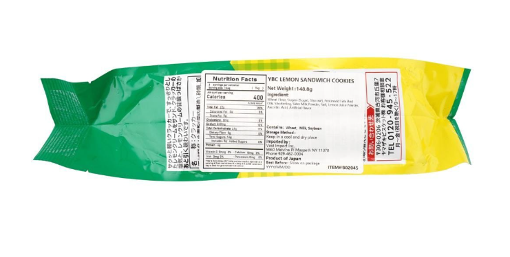 Side-facing landscape image of the YBC Lemon Pack Cracker bag, closed, highlighting the packaging design on a clean white background.