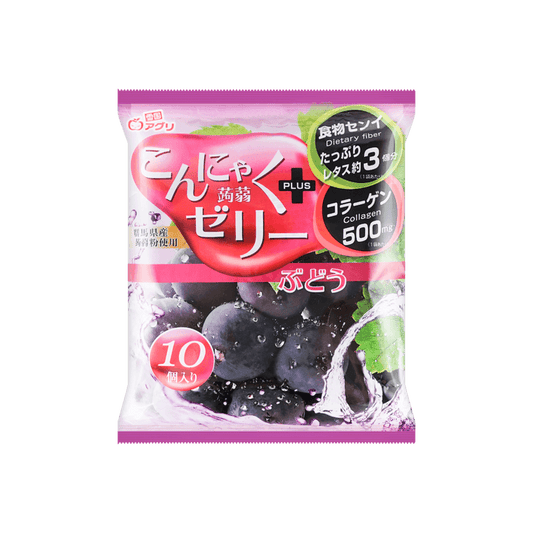 Front-facing portrait image of the YUKIGUNI AGURI Fruit Jelly Grape Flavor 187g pouch, shown closed and upright on a clean white background.